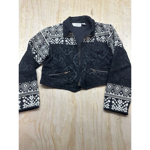 Vintage Pier One Passports Western Aztec Southwest Quilted Cropped Jacket Sz M - Picture 1 of 11